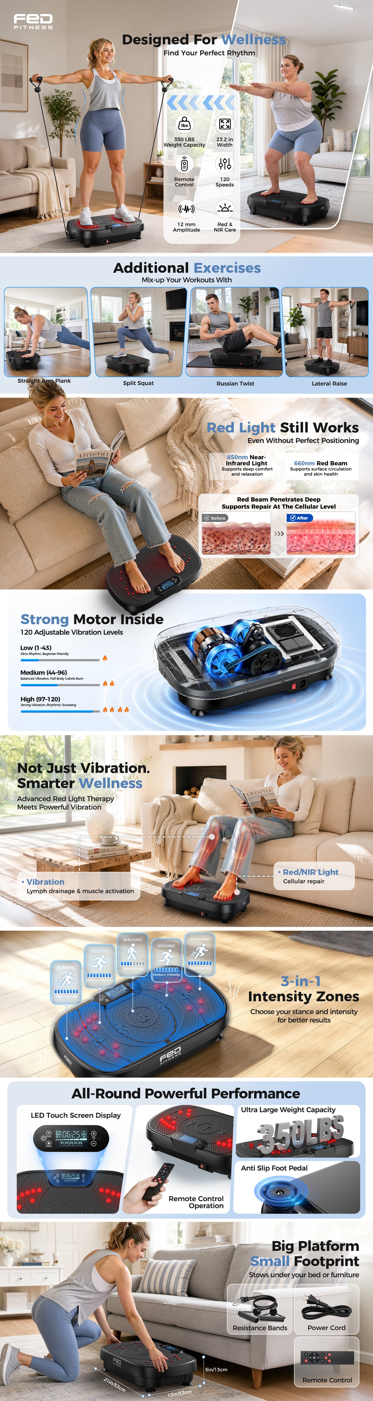 FEIERDUN Vibration Plate Exercise Machine, 400 LBS Capacity Vibration Plate for Lymphatic Drainage, Max Space for Whole-Body Workout & Relaxation at Home