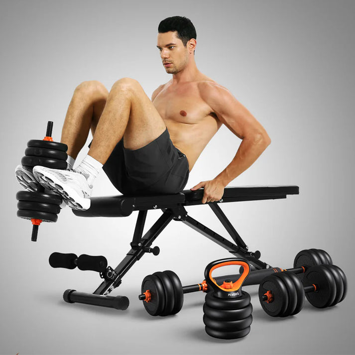 FLYBIRD 50lb Weight Set with Connector Bar, 4 in 1 Workout Gear with Dumbbell