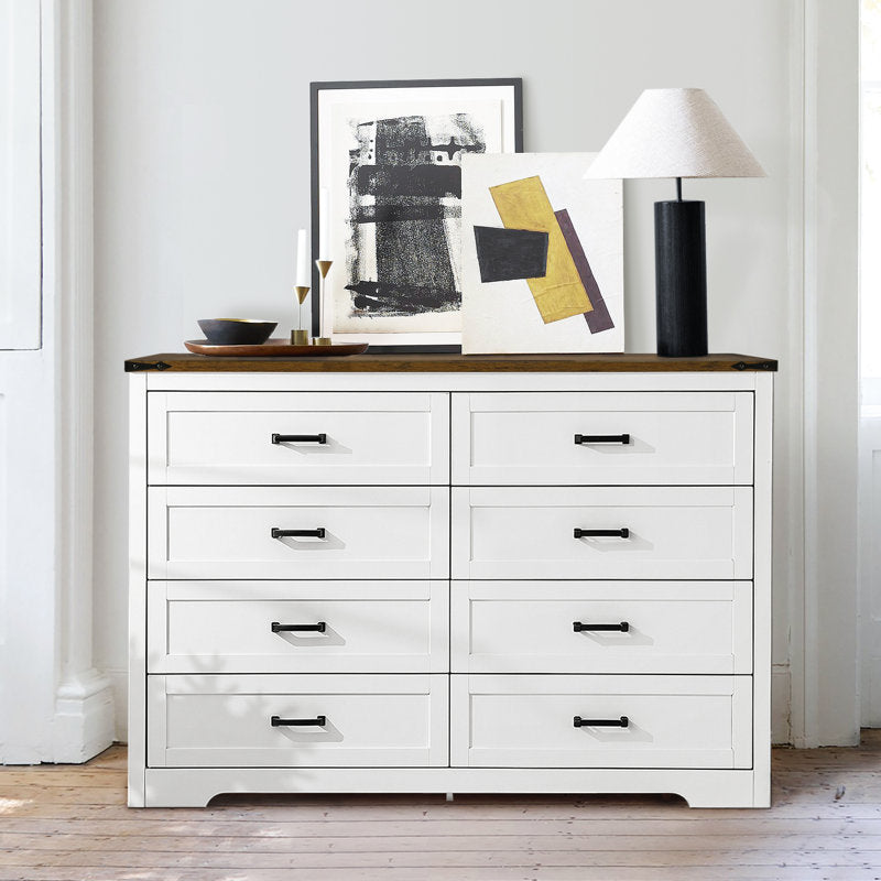 Astred 8-Drawer Dresser 54"W Double Dresser With Rustic Brown Top Panel