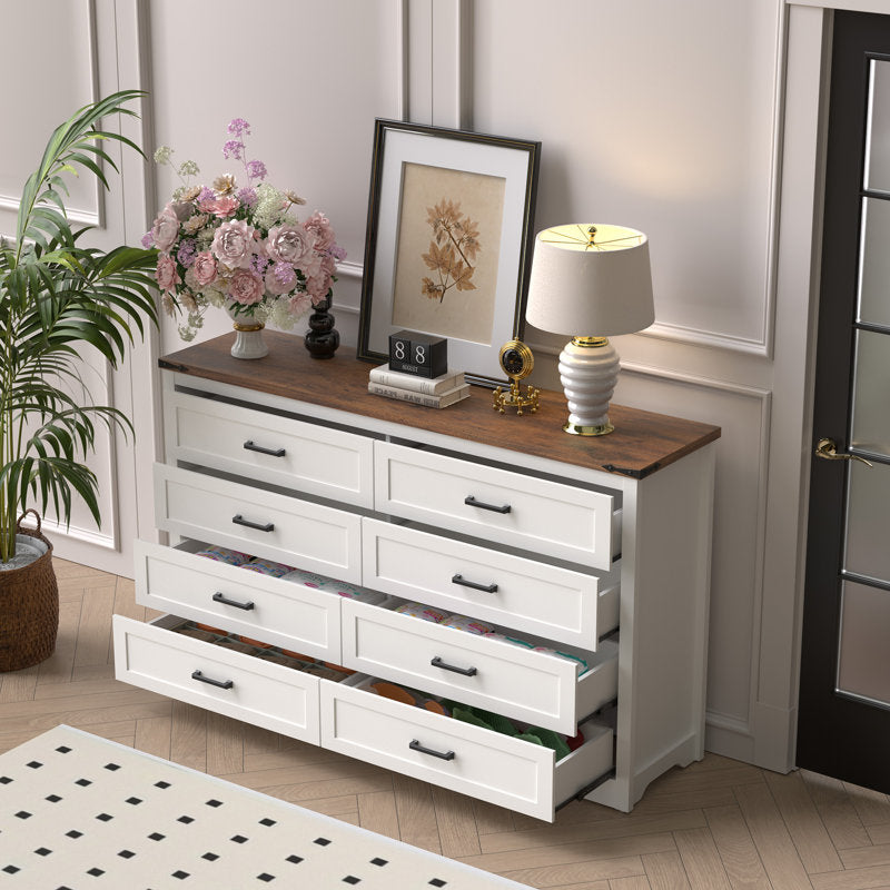Astred 8-Drawer Dresser 54"W Double Dresser With Rustic Brown Top Panel