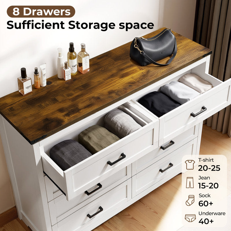 Astred 8-Drawer Dresser 54"W Double Dresser With Rustic Brown Top Panel