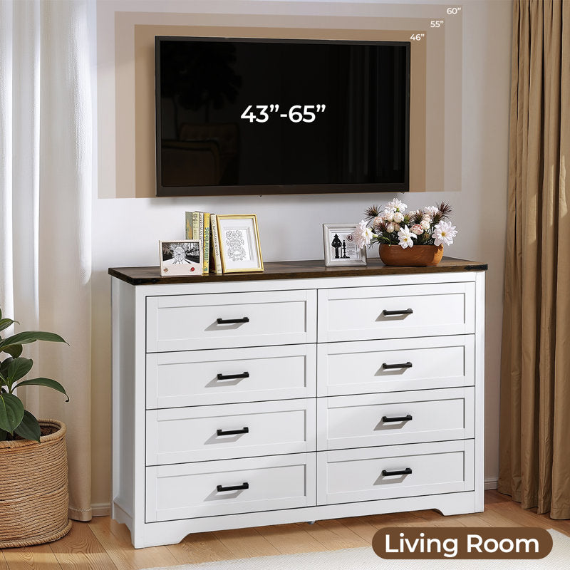 Astred 8-Drawer Dresser 54"W Double Dresser With Rustic Brown Top Panel