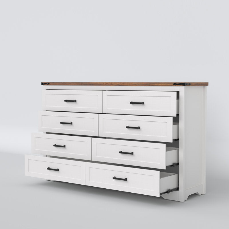 Astred 8-Drawer Dresser 54"W Double Dresser With Rustic Brown Top Panel