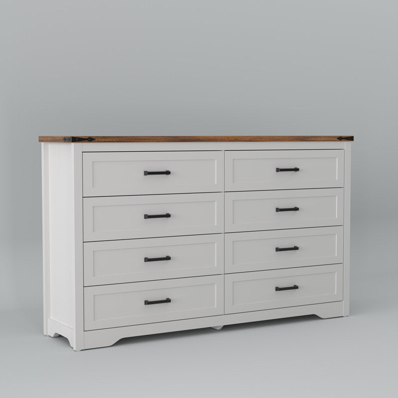 Astred 8-Drawer Dresser 54"W Double Dresser With Rustic Brown Top Panel