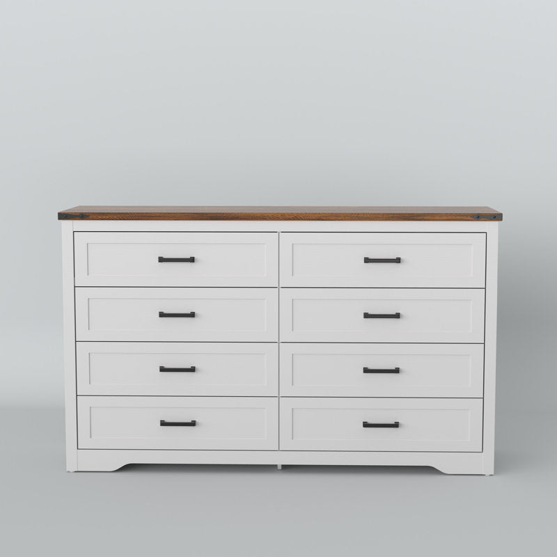 Astred 8-Drawer Dresser 54"W Double Dresser With Rustic Brown Top Panel