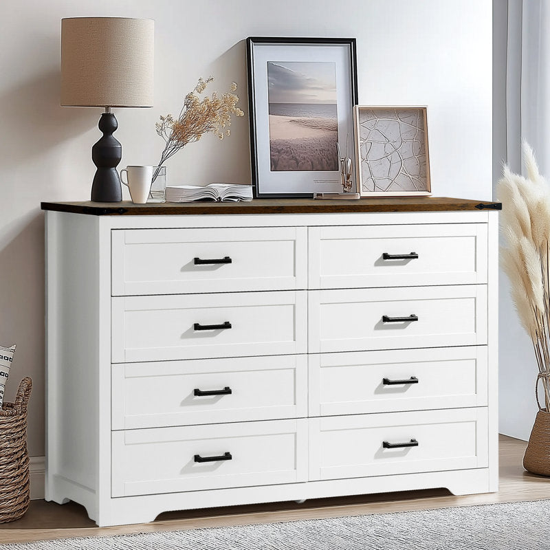 Astred 8-Drawer Dresser 54"W Double Dresser With Rustic Brown Top Panel
