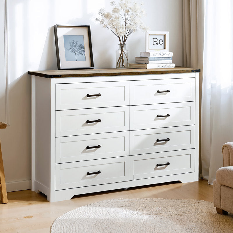Astred 8-Drawer Dresser 54"W Double Dresser With Rustic Brown Top Panel