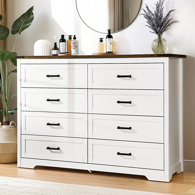 Astred 8-Drawer Dresser 54"W Double Dresser With Rustic Brown Top Panel