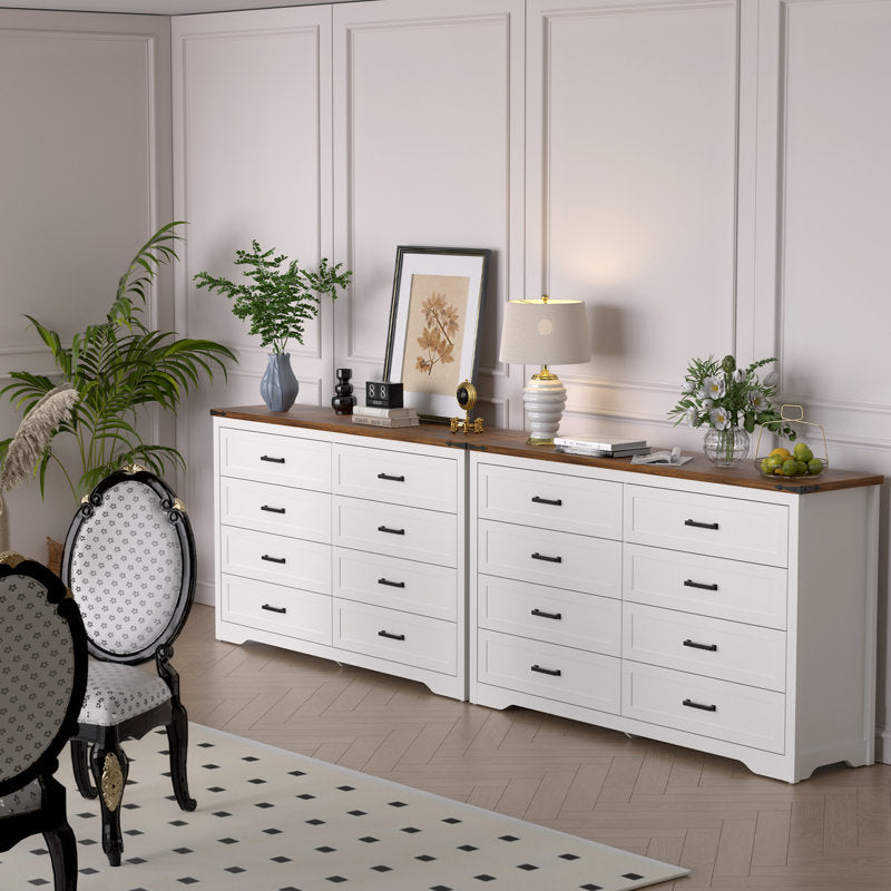 Astred 8-Drawer Dresser 54"W Double Dresser With Rustic Brown Top Panel