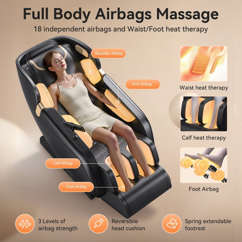 KOLIGEY 3D Full Body Massage Chair With Air Bags, Foot Massage, Heat Therapy, LCD Screen&Voice Control