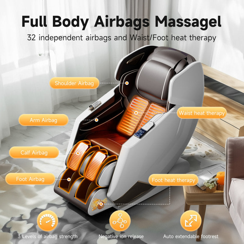 Full Body 4D Massage Chair With Automatic Extended Footrest, SL-Track Zero Gravity Recliner, Full Air Bags, Heat Therapy, Yoga Stretch