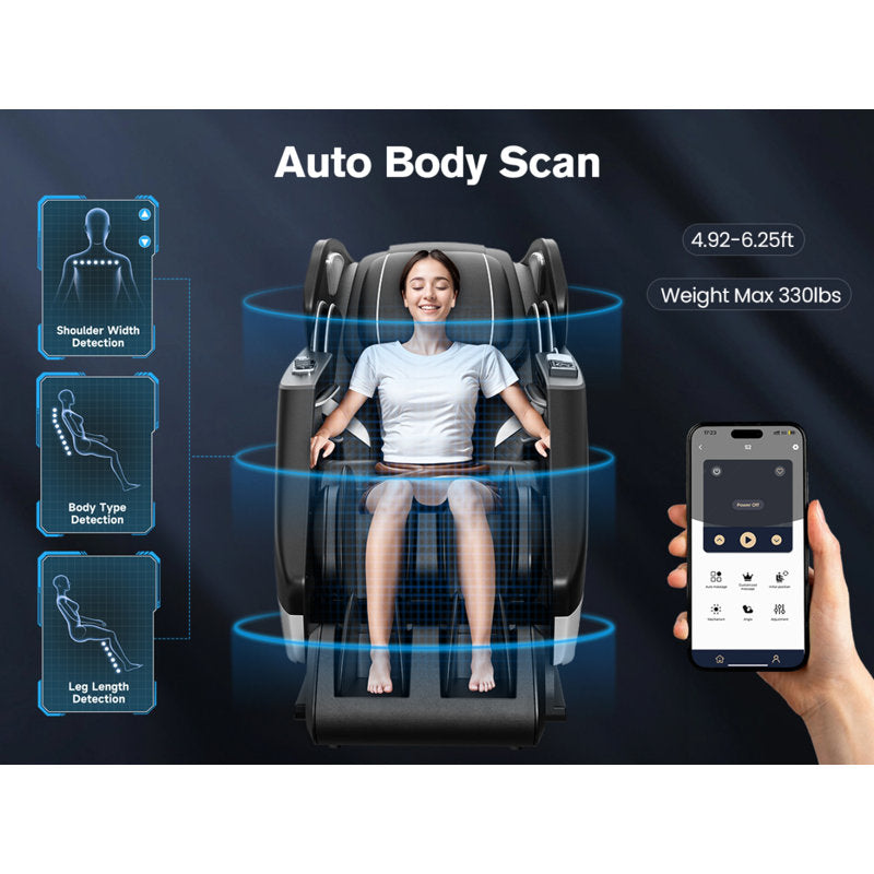 Full Body 4D Massage Chair With Automatic Extended Footrest, SL-Tracity Recliner, Full Air Bags, Heat Therapy