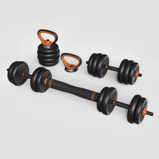 FLYBIRD 50lb Weight Set with Connector Bar, 4 in 1 Workout Gear with Dumbbell