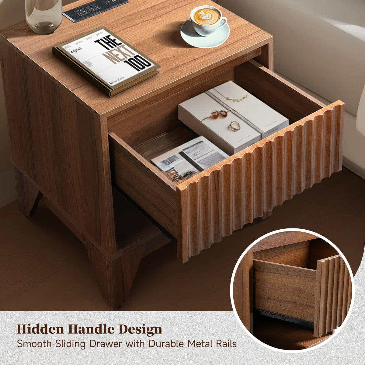 KOLIGEY 1 - Drawer Nightstand With Charging Station, Versatile Side Table With Storage