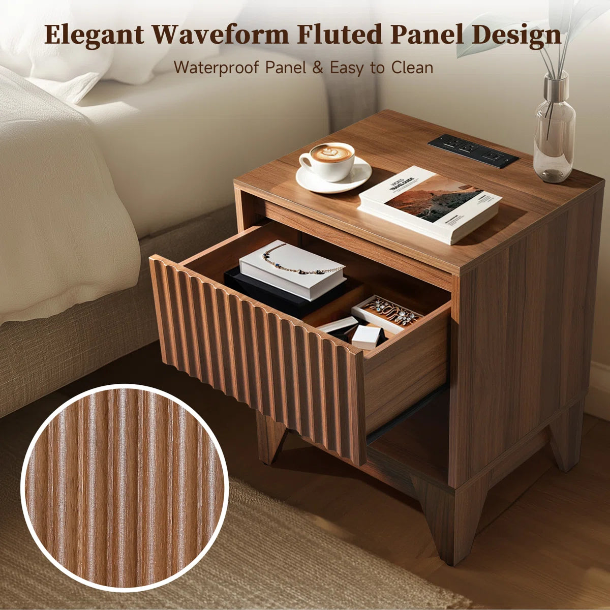 KOLIGEY 1 - Drawer Nightstand With Charging Station, Versatile Side Table With Storage