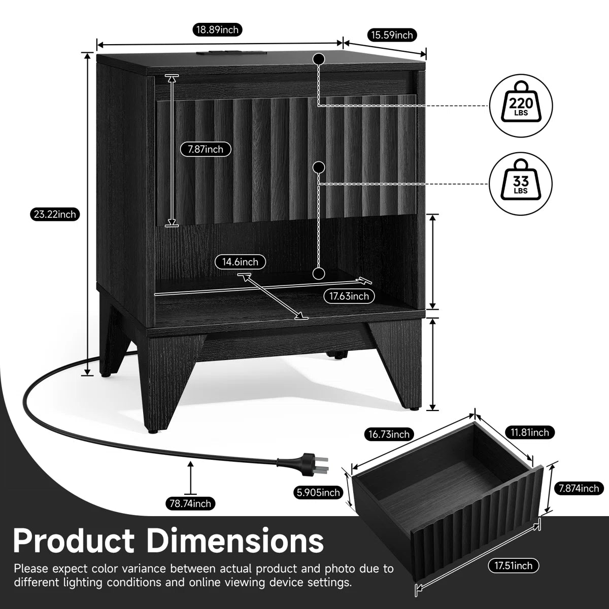 KOLIGEY 1 - Drawer Nightstand With Charging Station, Versatile Side Table With Storage