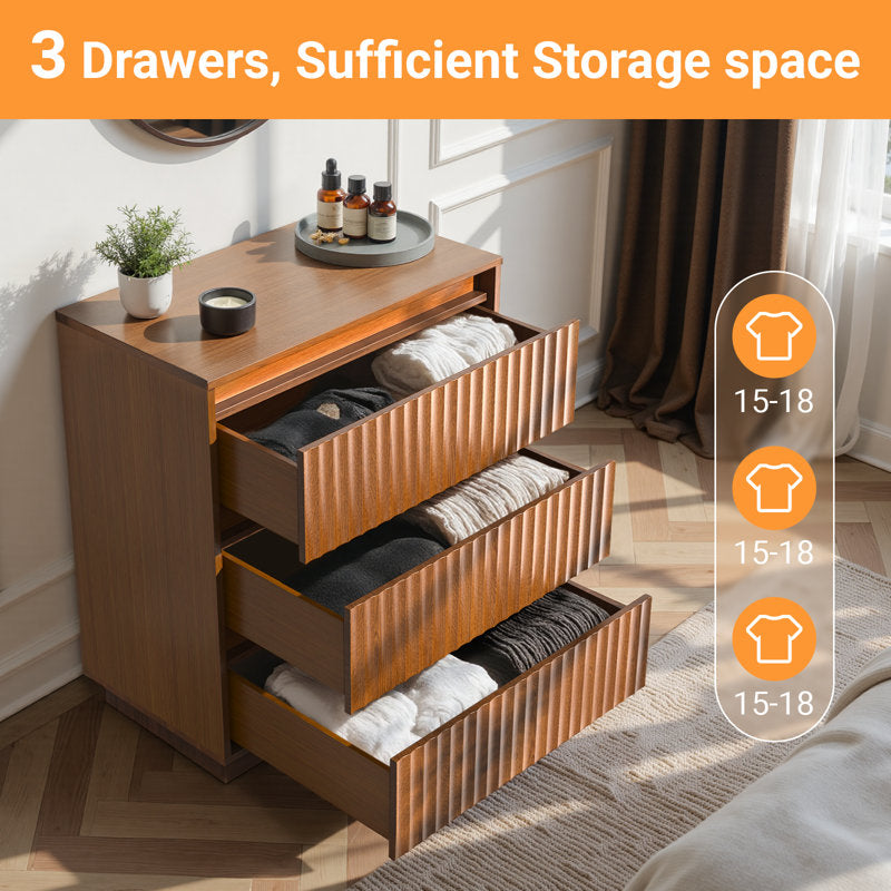Dejesus 3-Drawer Dresser 27.5"W Single Dresser With Waveform Fluted Panel