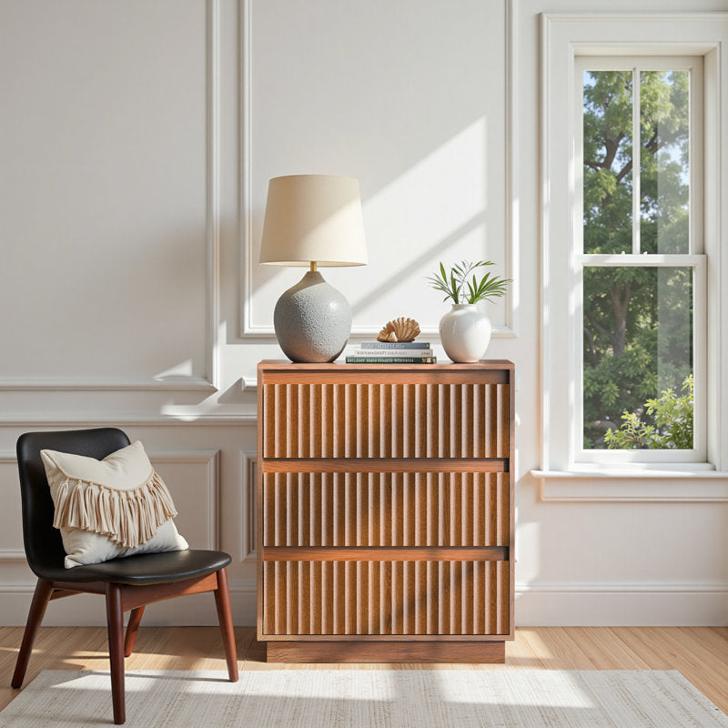 Dejesus 3-Drawer Dresser 27.5"W Single Dresser With Waveform Fluted Panel