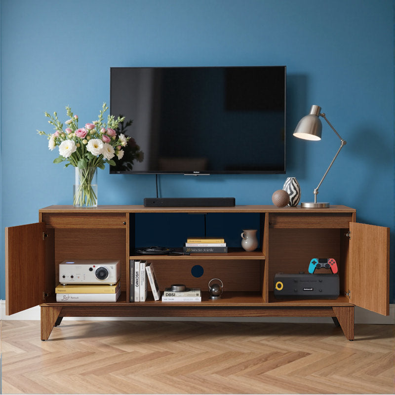 Dejesus 55" TV Stand With Charge Station, Waveform Fluted Panelconsole Center
