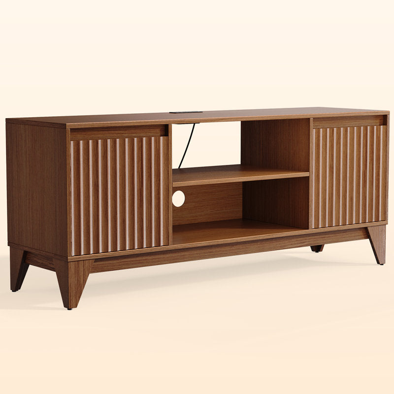 Dejesus 55" TV Stand With Charge Station, Waveform Fluted Panelconsole Center