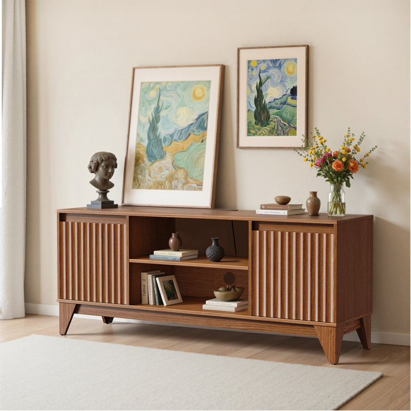 Dejesus 55" TV Stand With Charge Station, Waveform Fluted Panelconsole Center