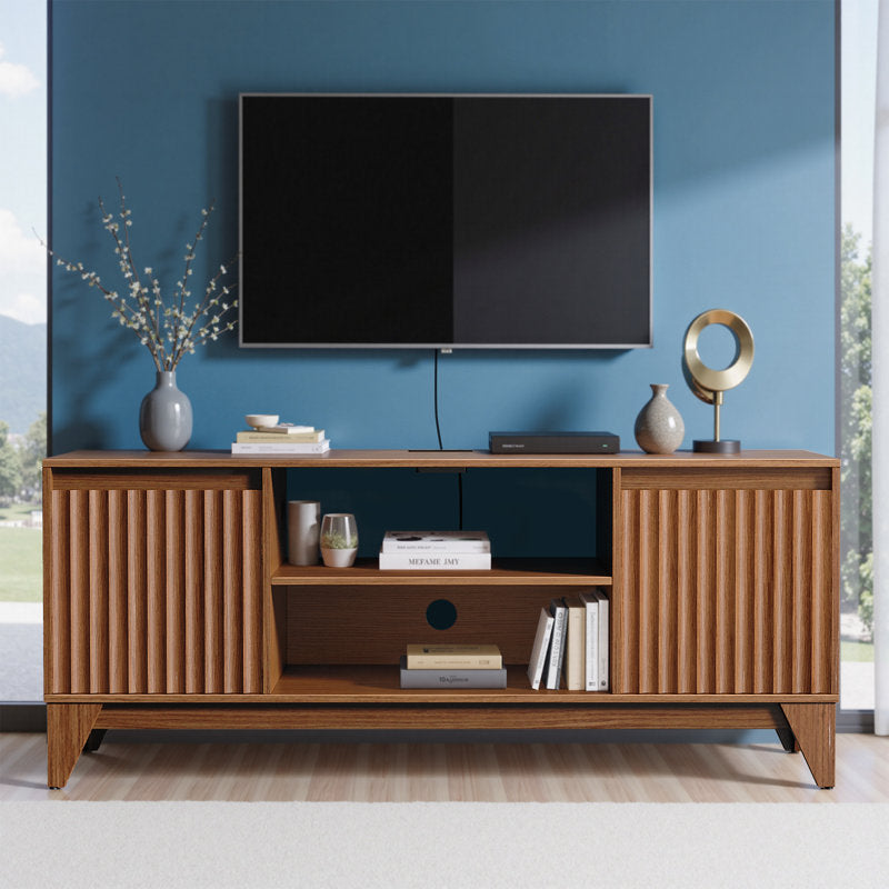Dejesus 55" TV Stand With Charge Station, Waveform Fluted Panelconsole Center
