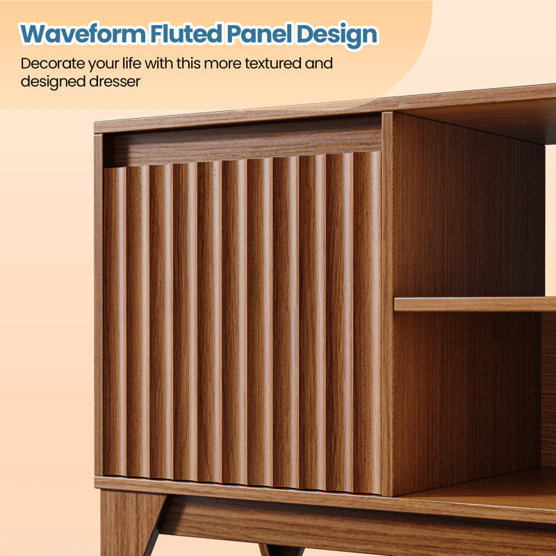 Dejesus 55" TV Stand With Charge Station, Waveform Fluted Panelconsole Center