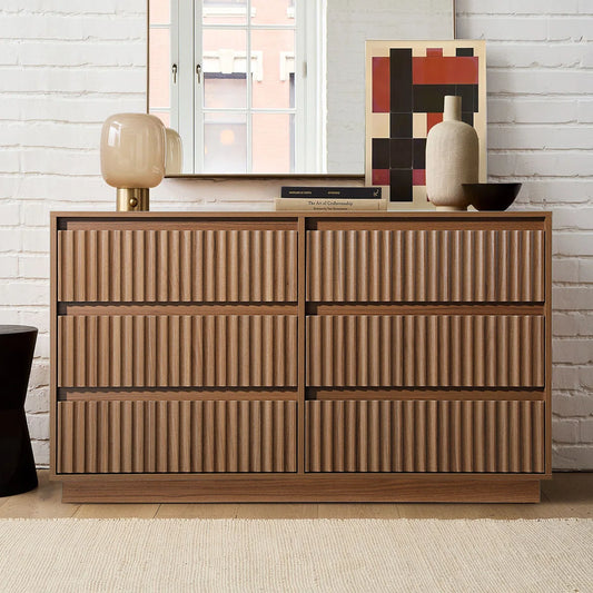 Dejesus 6-Drawer Dresser 47"W Double Dresser With Waveform Fluted Panel