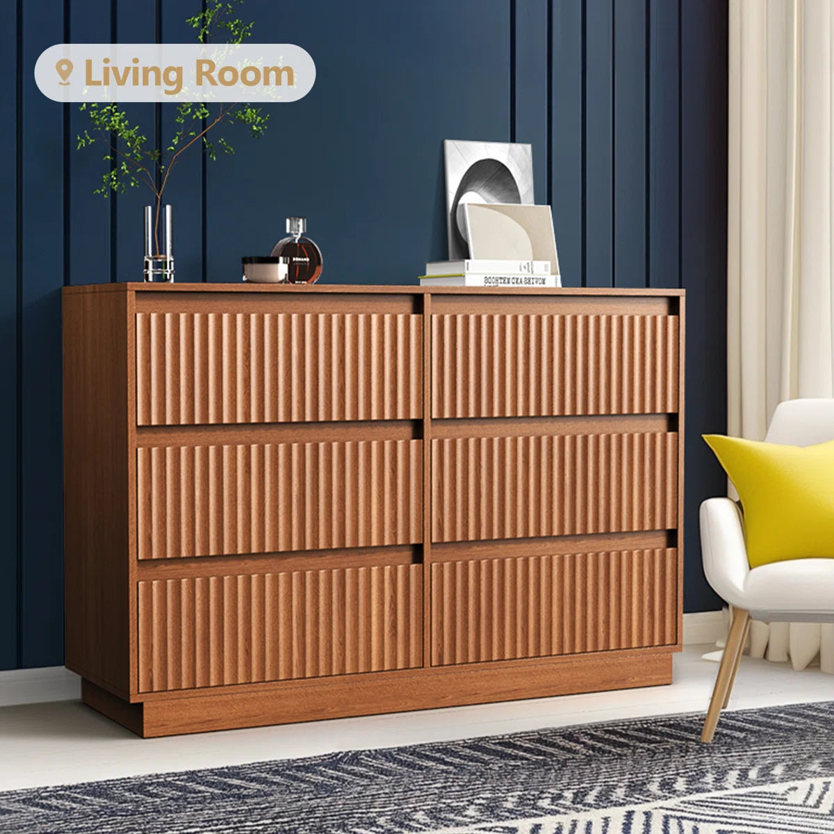 Dejesus 6-Drawer Dresser 47"W Double Dresser With Waveform Fluted Panel
