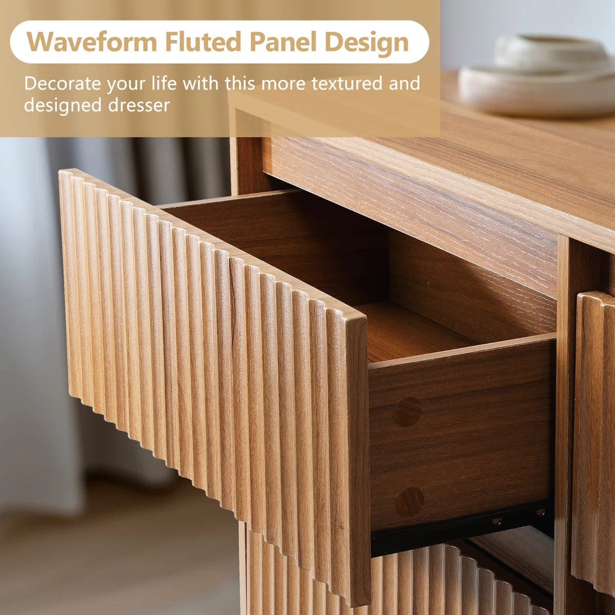 Dejesus 6-Drawer Dresser 47"W Double Dresser With Waveform Fluted Panel