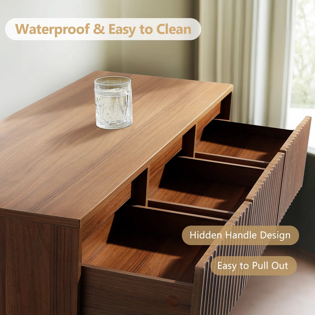 KOLIGEY 7-Drawer Dresser 47"W Double Dresser With Waveform Fluted Panel