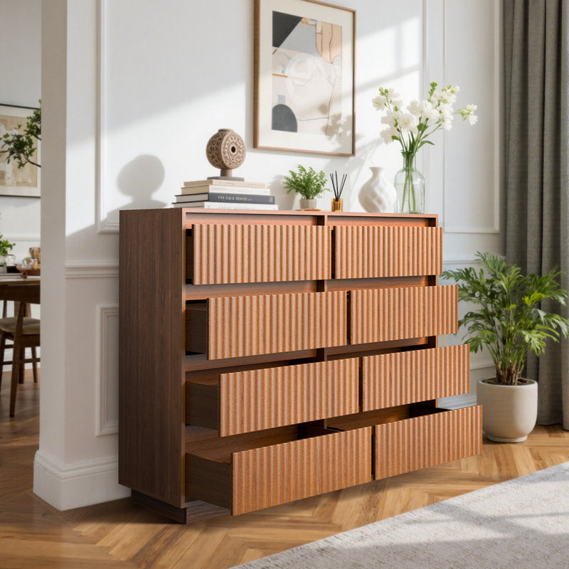 Dejesus 8-Drawer Dresser 52"W Double Dresser With Waveform Fluted Panel