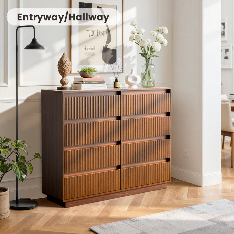 Dejesus 8-Drawer Dresser 52"W Double Dresser With Waveform Fluted Panel