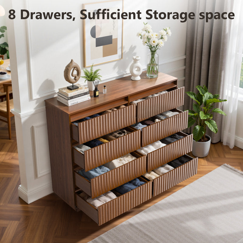 Dejesus 8-Drawer Dresser 52"W Double Dresser With Waveform Fluted Panel