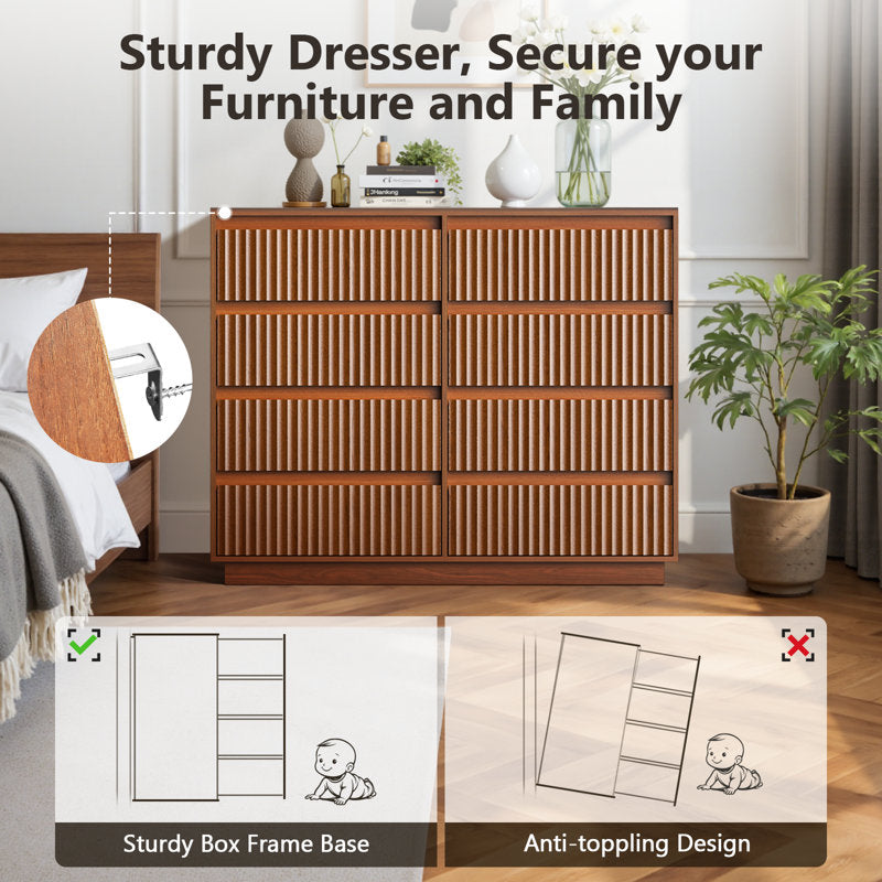 Dejesus 8-Drawer Dresser 52"W Double Dresser With Waveform Fluted Panel