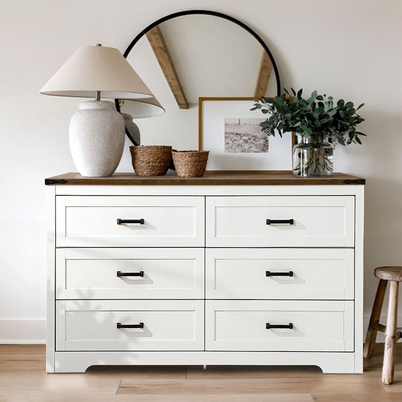 Emryss 6-Drawer Dresser 54"W Double Dresser With Rustic Top Panel