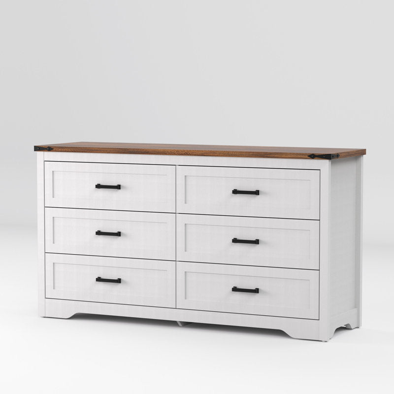Emryss 6-Drawer Dresser 54"W Double Dresser With Rustic Top Panel
