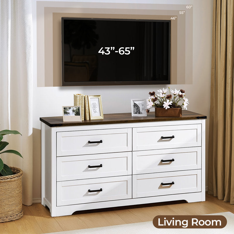 Emryss 6-Drawer Dresser 54"W Double Dresser With Rustic Top Panel