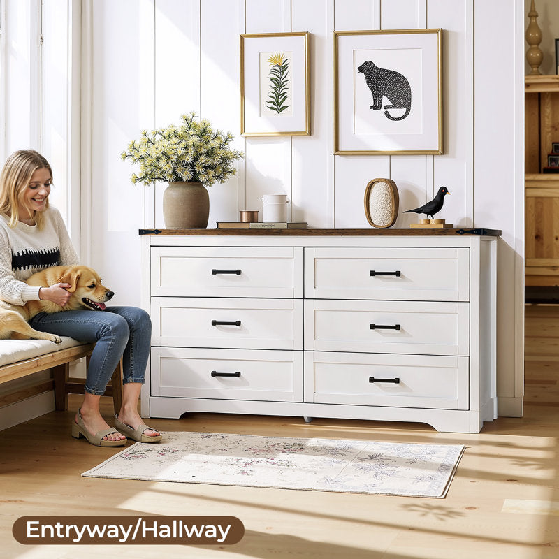 Emryss 6-Drawer Dresser 54"W Double Dresser With Rustic Top Panel