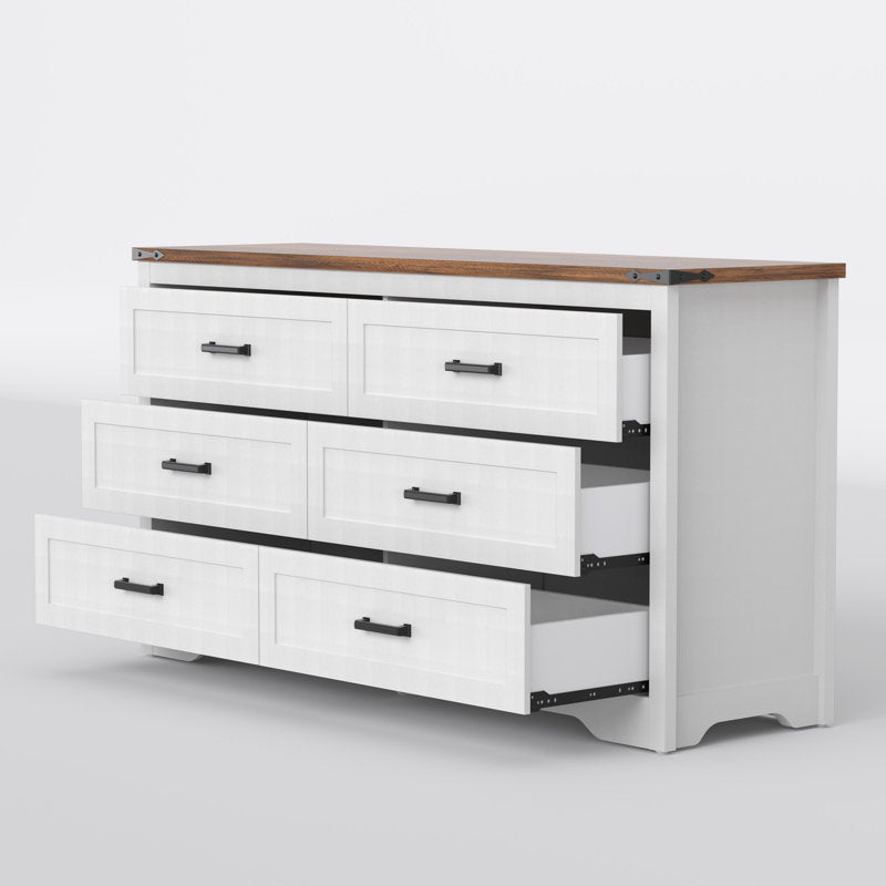 Emryss 6-Drawer Dresser 54"W Double Dresser With Rustic Top Panel