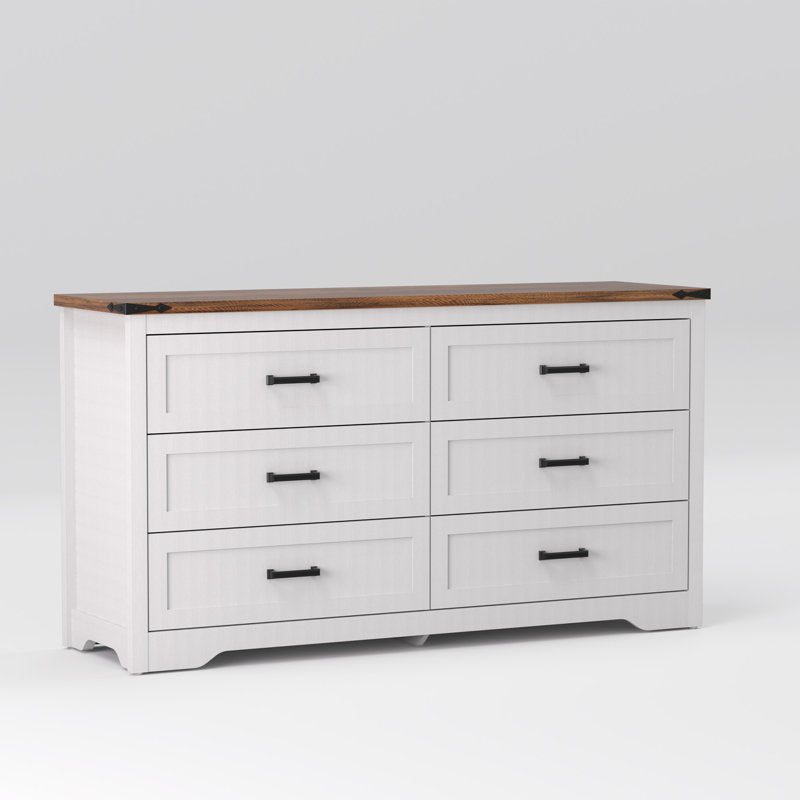 Emryss 6-Drawer Dresser 54"W Double Dresser With Rustic Top Panel