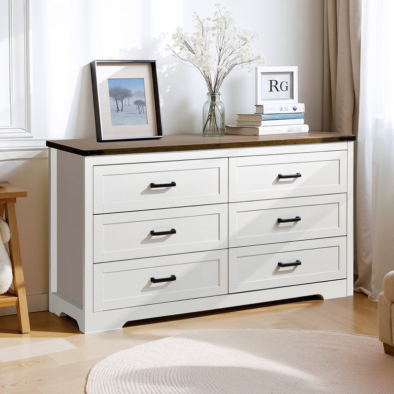 Emryss 6-Drawer Dresser 54"W Double Dresser With Rustic Top Panel