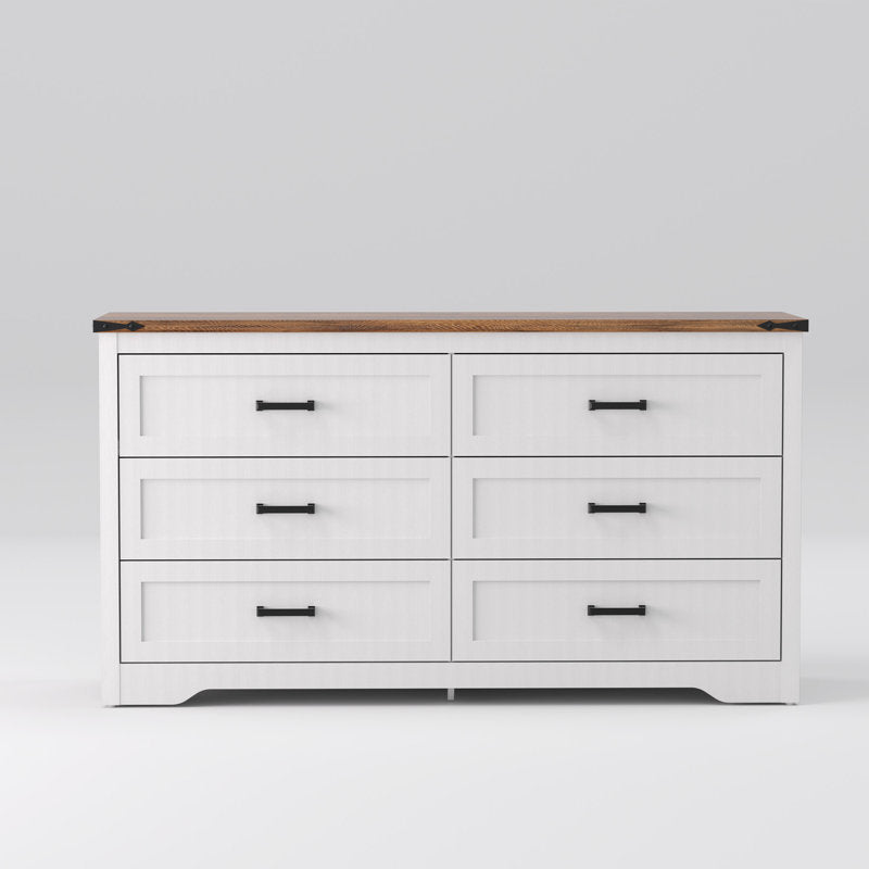 Emryss 6-Drawer Dresser 54"W Double Dresser With Rustic Top Panel
