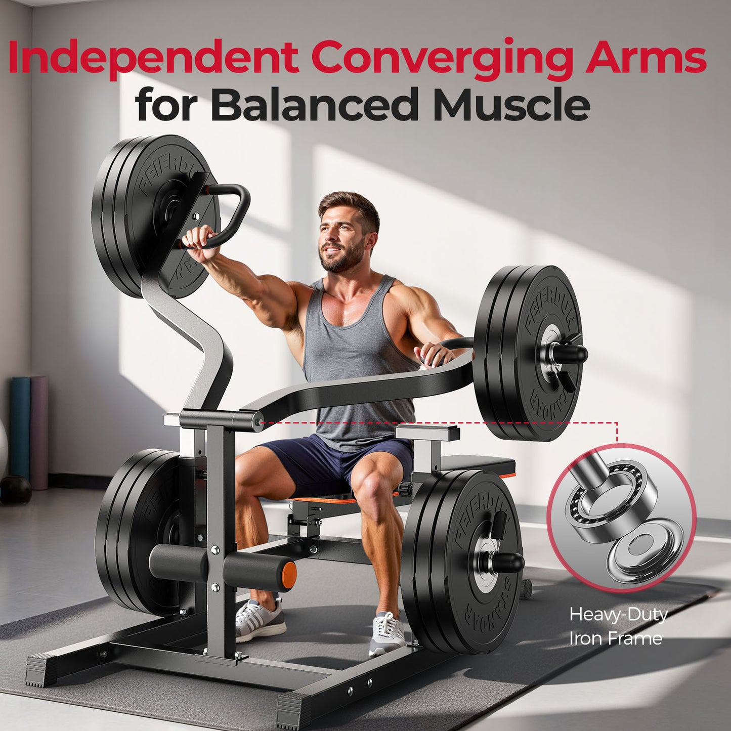 FEIERDUN 3-Grip U-Handles Chest Press Machine, 1250LBS Heavy-Duty Bench Press with Independent Converging Arms