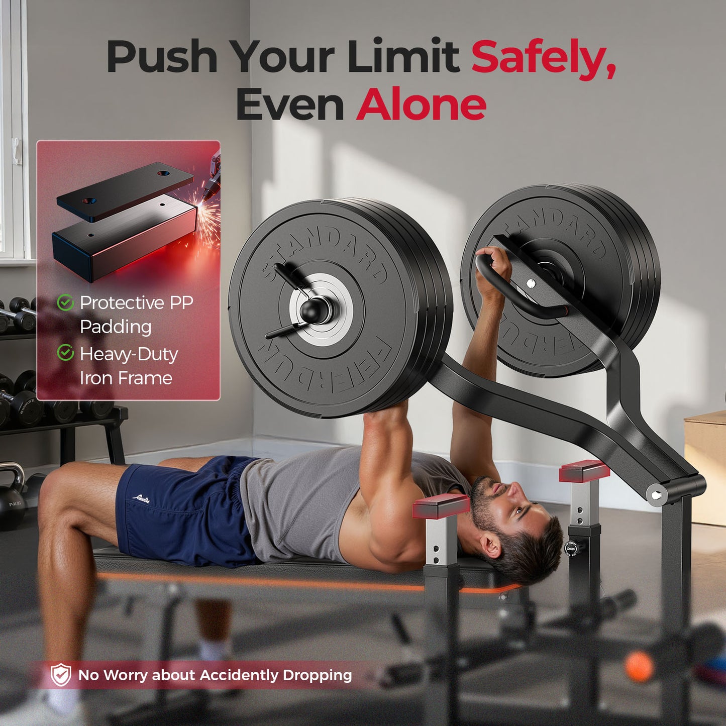 FEIERDUN 3-Grip U-Handles Chest Press Machine, 1250LBS Heavy-Duty Bench Press with Independent Converging Arms