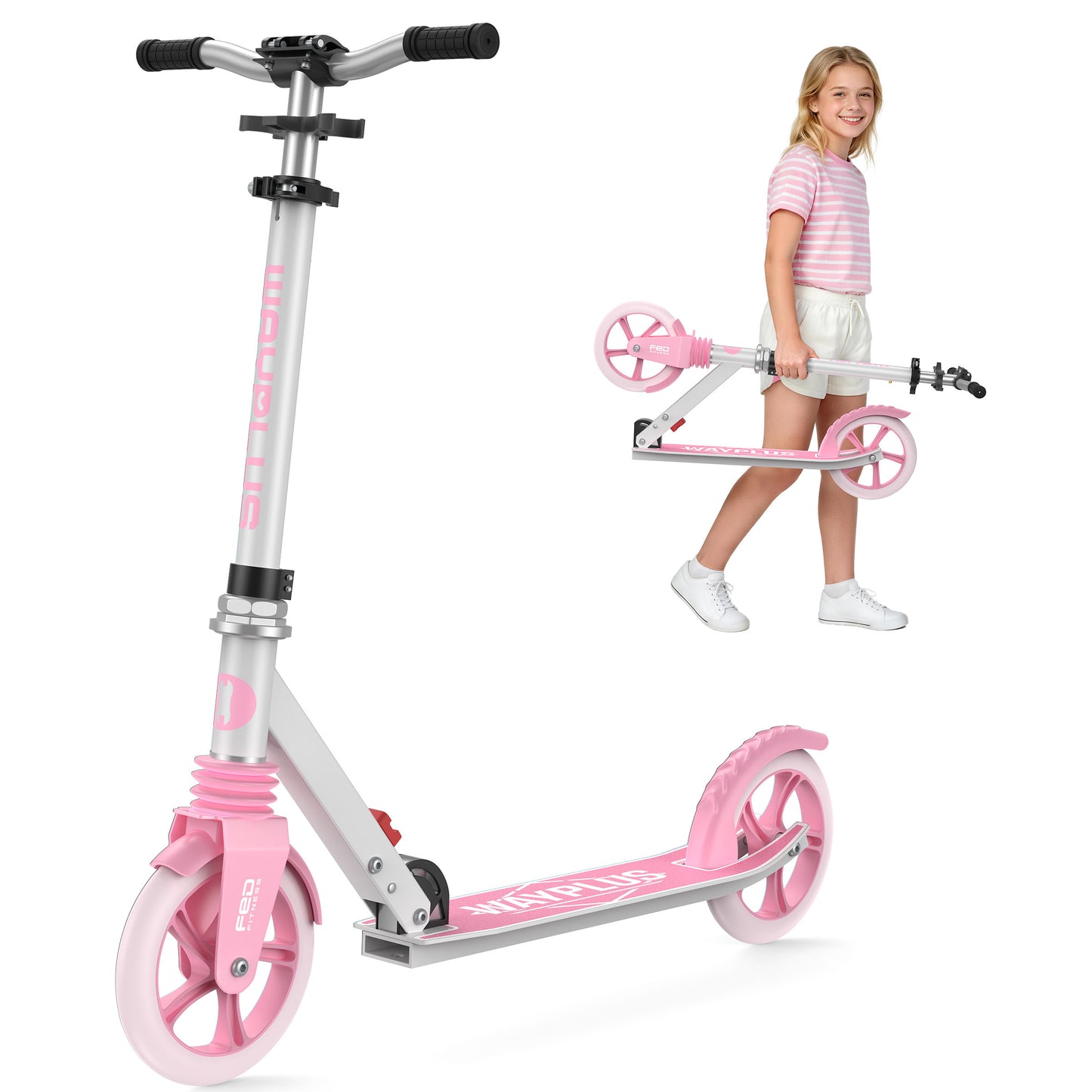 WAYPLUS Kick Scooter for Ages 6+,Kid, Teens & Adults. Max Load 240 LBS. Foldable, Lightweight, 8IN Big Wheels for Kids, Teen and Adults, 4 Adjustable Levels. Bearing ABEC9