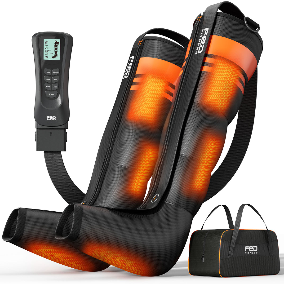 FED Fitness Compression Boots, 6 Modes & 13 Levels , 3 Timing&Heat, 5 Airbags 360° Coverage, Adjustable with Washable Liner for Leg Massage