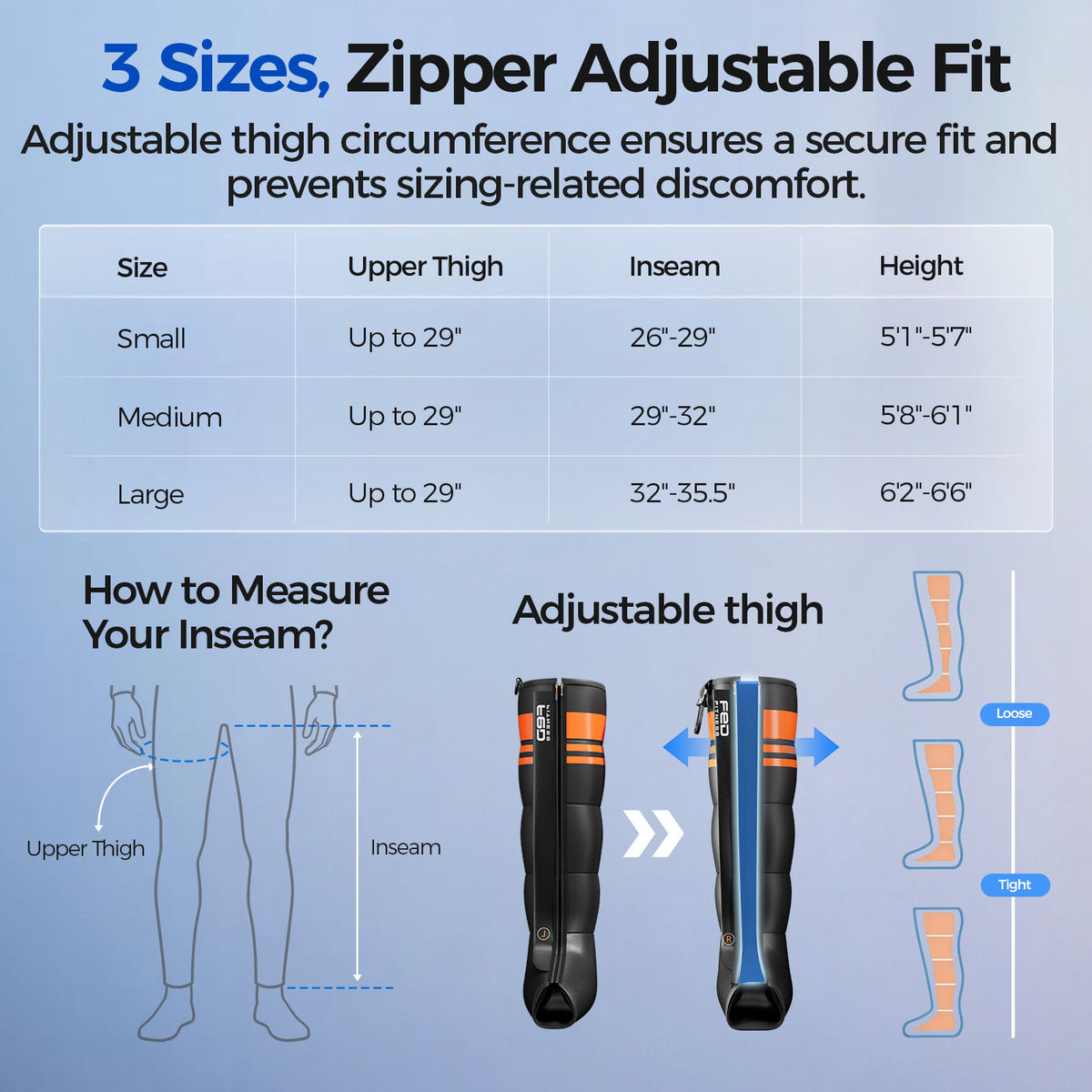 FED Fitness Compression Boots, 6 Modes & 13 Levels , 3 Timing&Heat, 5 Airbags 360° Coverage, Adjustable with Washable Liner for Leg Massage