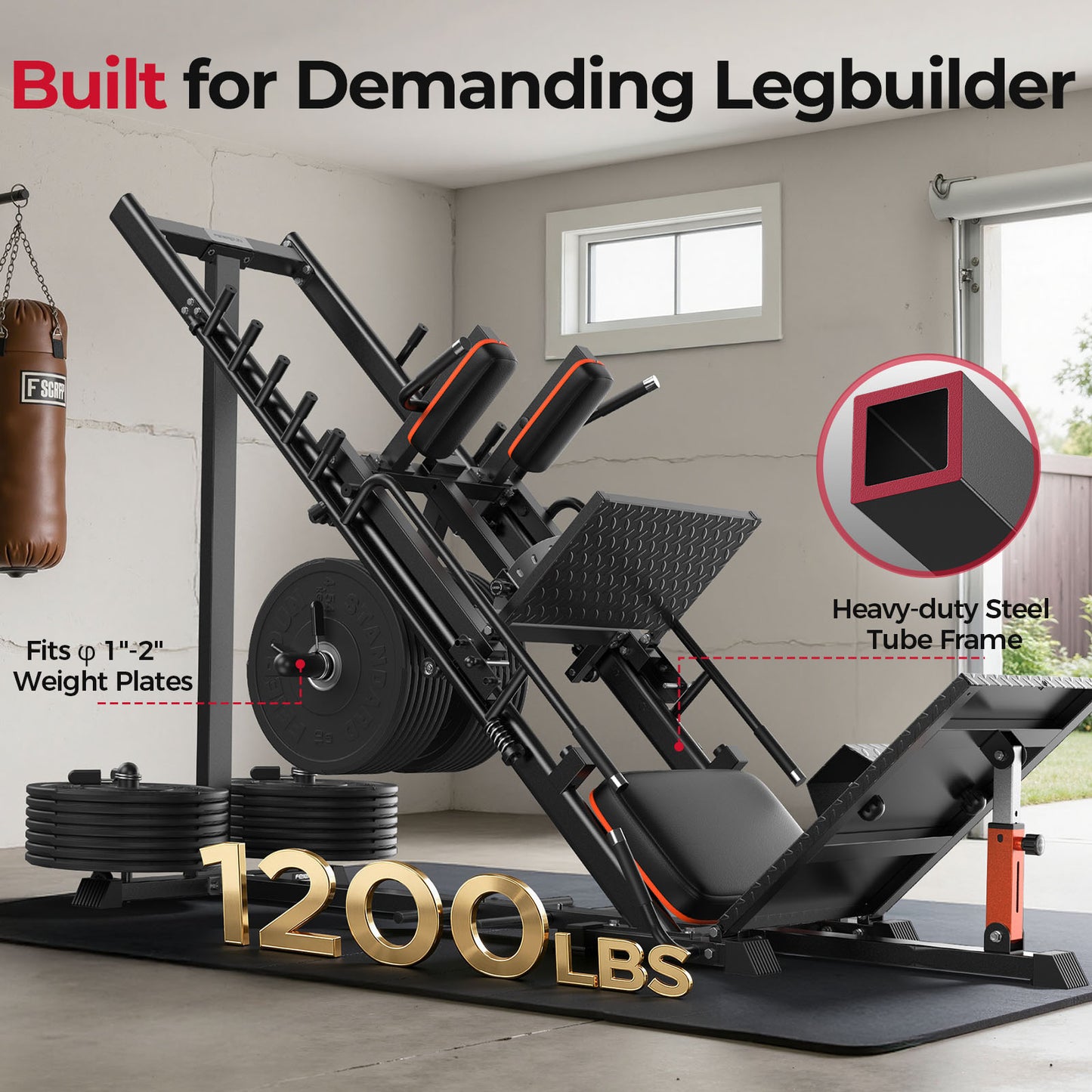 FEIERDUN 3‑in‑1 Leg Press Hack Squat Machine with Stretch Board – Adjustable Leg Press Machine