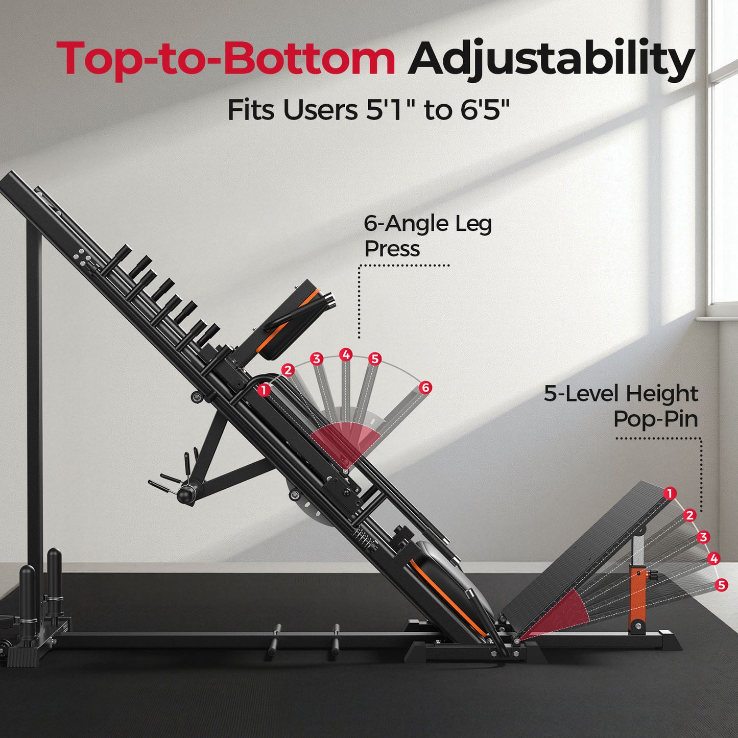 FEIERDUN 3‑in‑1 Leg Press Hack Squat Machine with Stretch Board – Adjustable Leg Press Machine